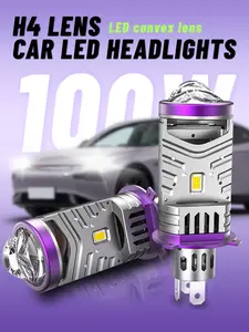 2pcs H4 LED Projector Lens Headlight Bulbs 100W 60000LM 600% Brighter Than Stock 6000K White High Low Beam Canbus Error Free Turbo Cooling Mini Size Led Headlights Fit For Car Truck SUV Accessories Car Parts Luces Led Para Carro F150 Silverado Ram 1500