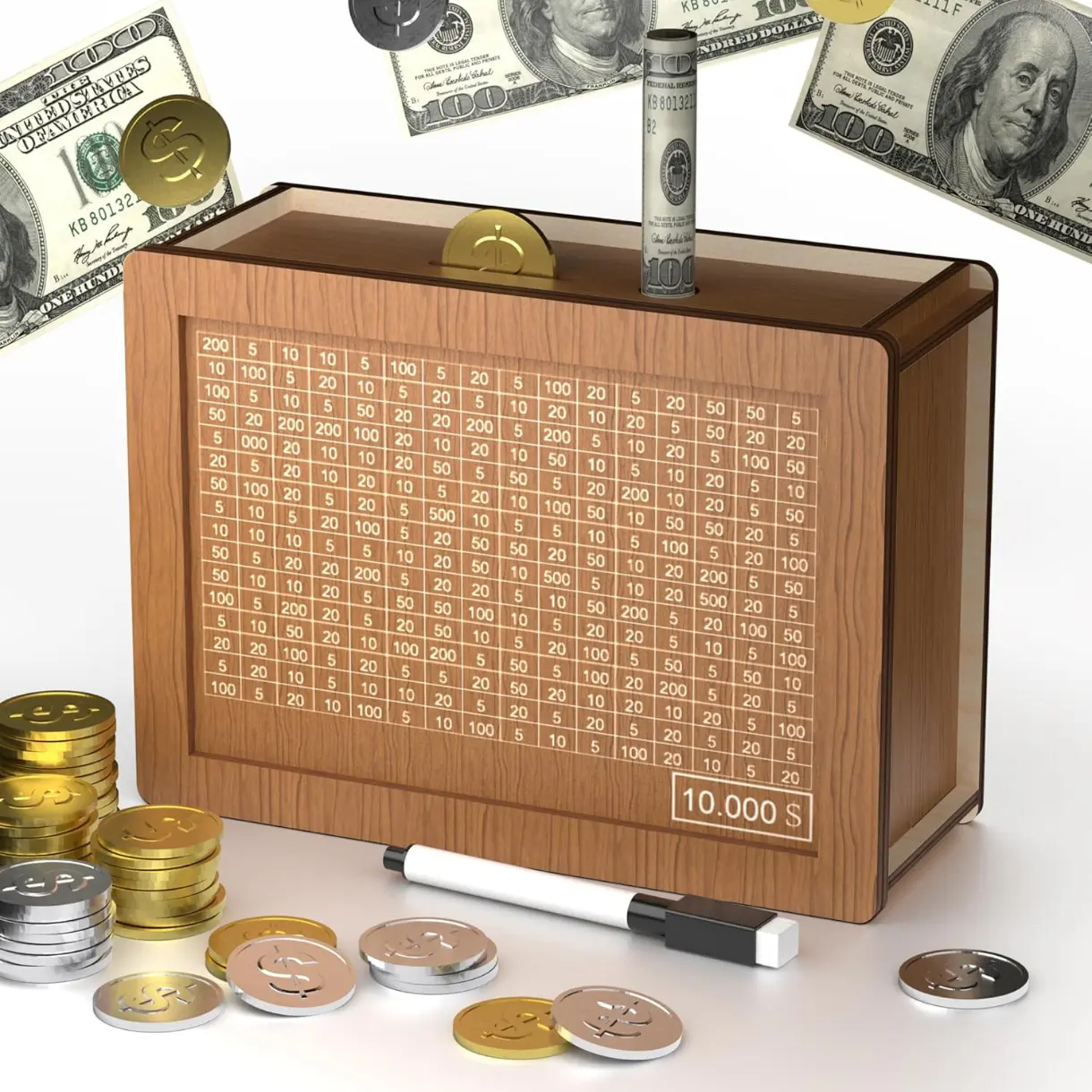 10000 Savings Challenge Box, Cash Vault Wooden Savings Box 10000, Savings Box 10000 Money Saving Box, Piggy Bank for Adults Kids, Coin Banks Caja De Ahorros, Kakeibo Wooden Money Box, Money Saver Box