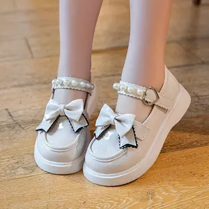 Cute Cartoon Mary Princess Shoes Youth - Lightweight Mid Top Leather Casual Shoes with Bow, Pearl Ankle Strap, Round Toe/Fall, All-Season Daily Wear - EVA Sole, Insole Ages 14 and Under