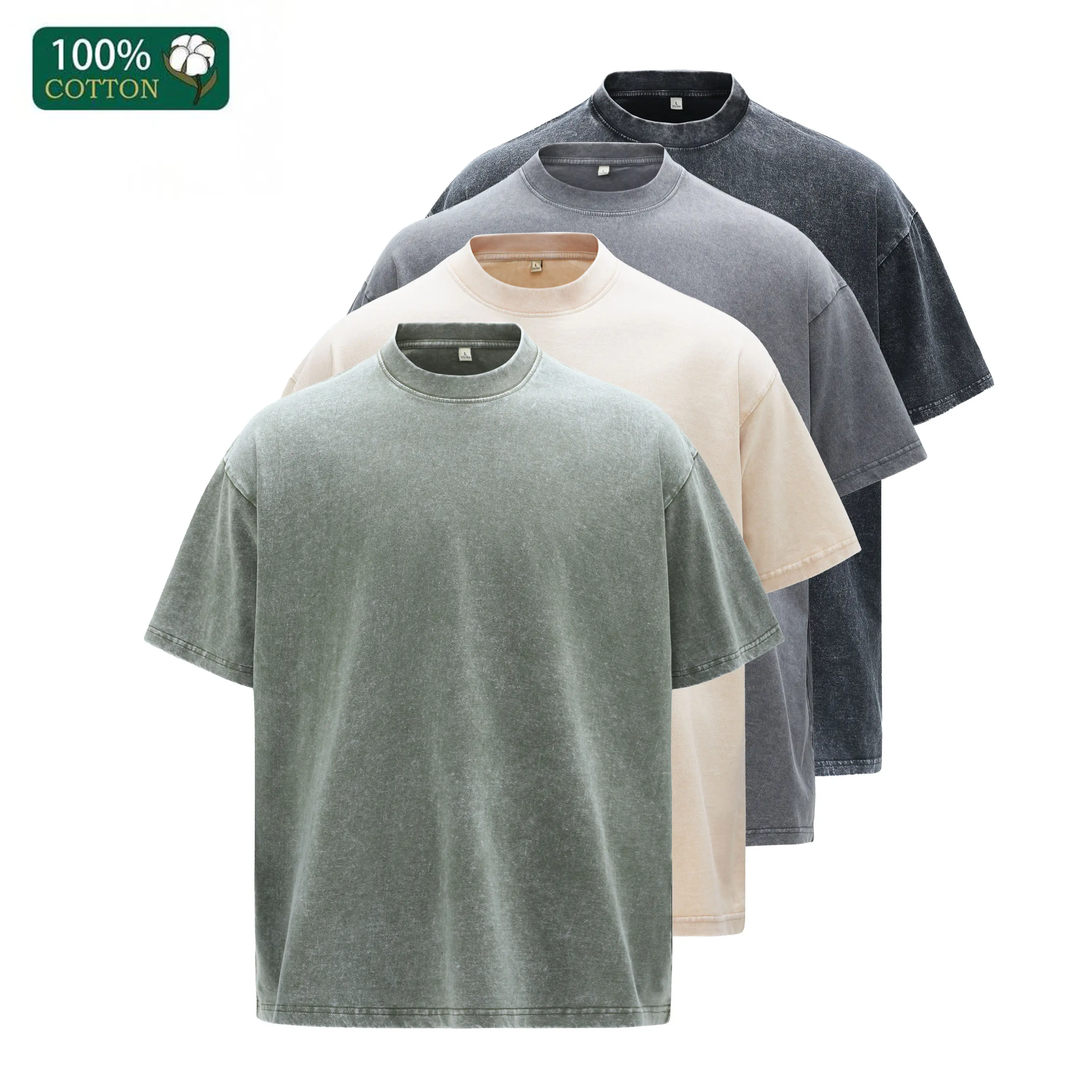 4 Pack Men’s Summer Washed Vintage Pure Cotton Short Sleeve T-Shirt, Loose Crew Neck Fit, Trendy Streetwear Top