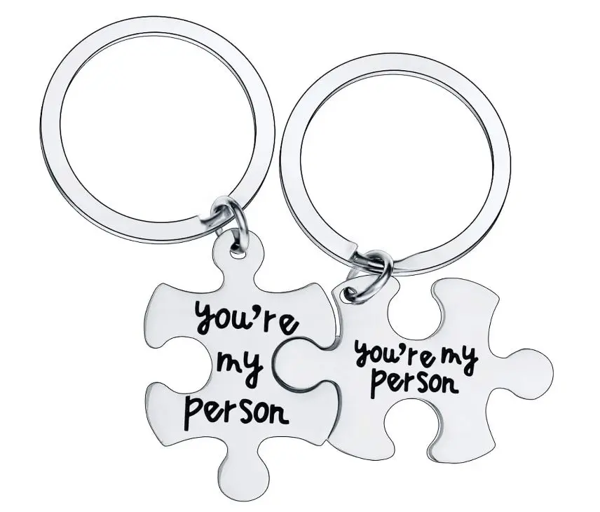 2PCS Stainless Steel Keychain Jewelry Couples Love Him Her