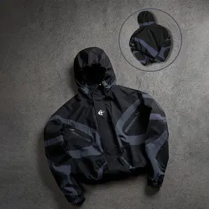 Men's Baseball Jacket High Street Patchwork Print Windproof Coat Fashion College Style Long Sleeve Outerwear for All Seasons Multi-Pocket Hooded Zipper Closure(Sheets)