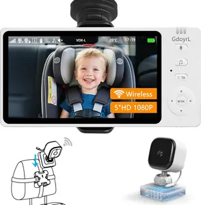 Wireless Baby Car Camera 5”HD 1080P IPS Anti-Glare Screen USB Powered,Temperature Alert, Clear Night Vision & VOX Mode,360° Rotatable Rear Facing Monitor Baby Essentials Shower Gifts for Home Pets