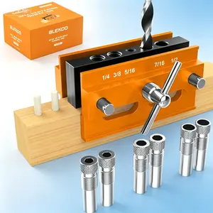 Adjustable Doweling Jig Kit With 6 Drill Guide Bushings, Self Centering Drill Jig For Straight Holes, Adjustable Width Drilling Guide Tool, Power Tool Accessory For Woodworking Jigs, Reusable Biscuit Joiner Set