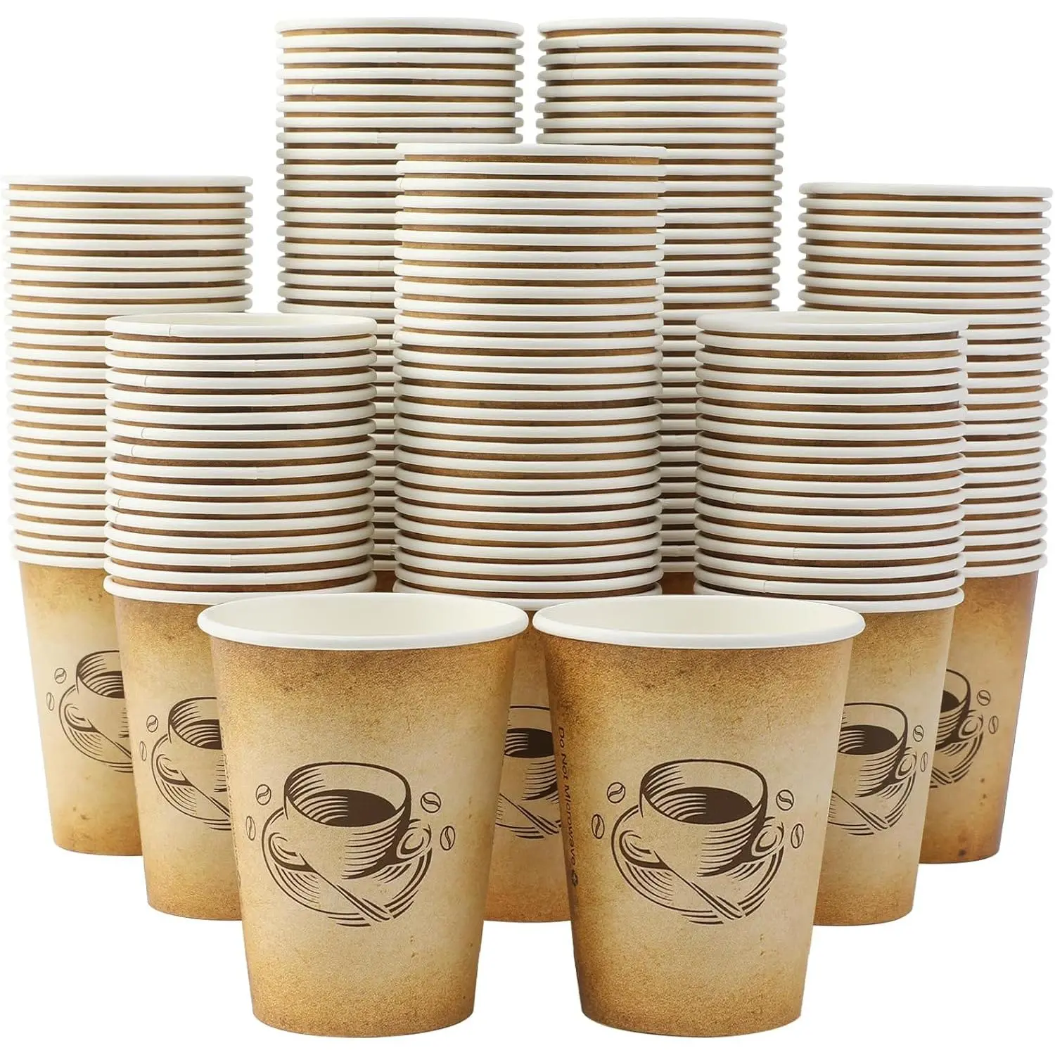 12 oz 300 Pack Disposable Paper Coffee Cups, Hot/Cold Beverage 12oz Disposable Coffee Cups, Retro Design, Leak-Proof, Hot or Cold Drink, Cocoa, Chocolate, Coffee Bar Supplies