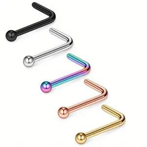Five Piece Set of Five Colors, One Set, Body Piercing, L-Shaped Nose Nails, Nose Rings, Ear Studs, Jewelry, Birthday Gift for Women