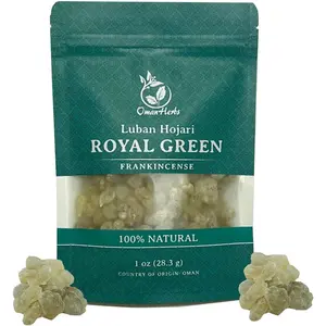 Royal Green Frankincense Hojari from Oman Boswellia Sacra Pure Incense Chruch Incense Olibanum luban (1 oz)