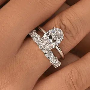 Effinny Jewelry 3.5ct Oval Cut 2PC Golden Wedding Ring Set with Solitaire ring, 925 Sterling Silver Promise Ring, 5A Grade Cubic Zirconia Rings for Women