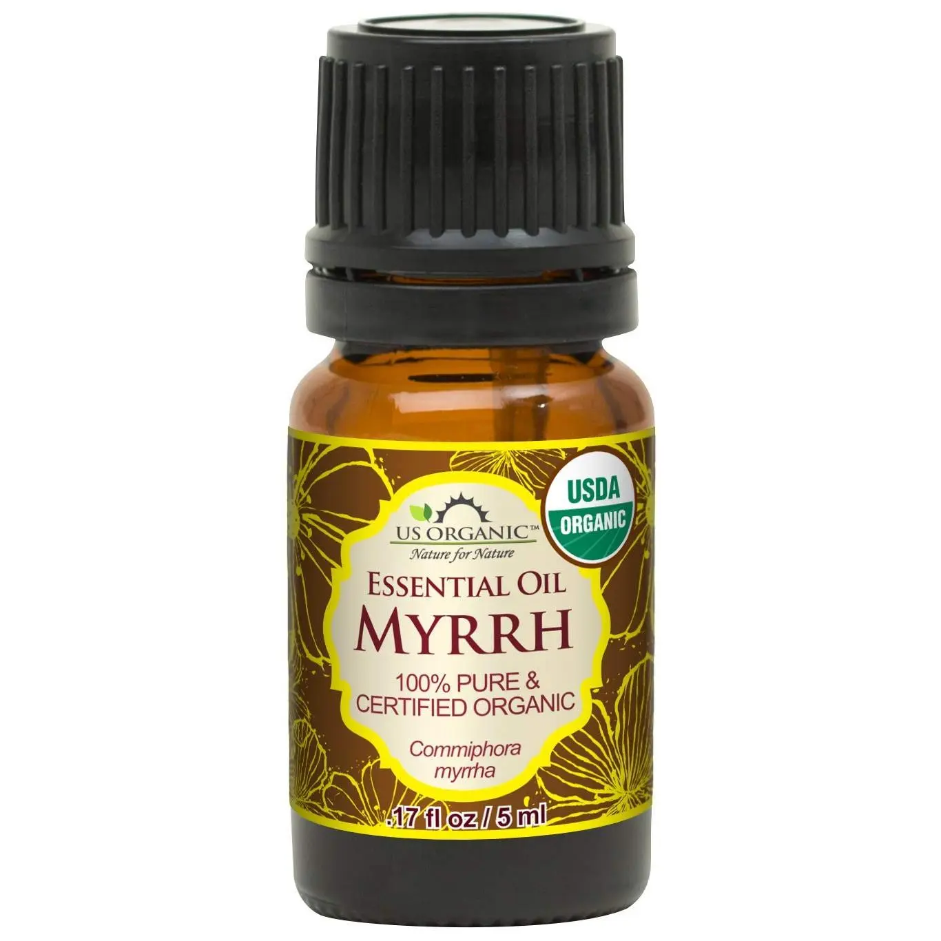 US Organic 100% Genuine Myrrh Essential Oil - Sourced from The Horn of Africa, USDA Certified Organic, Extracted by Hydro-Distillation (Myrrh, 5 ml)