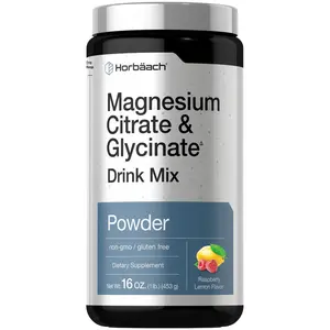 Horbaach Magnesium Citrate & Glycinate | 325 mg | 16 oz | Raspberry Lemon Flavored Drink Mix | Vegan, Non-GMO and Gluten Free