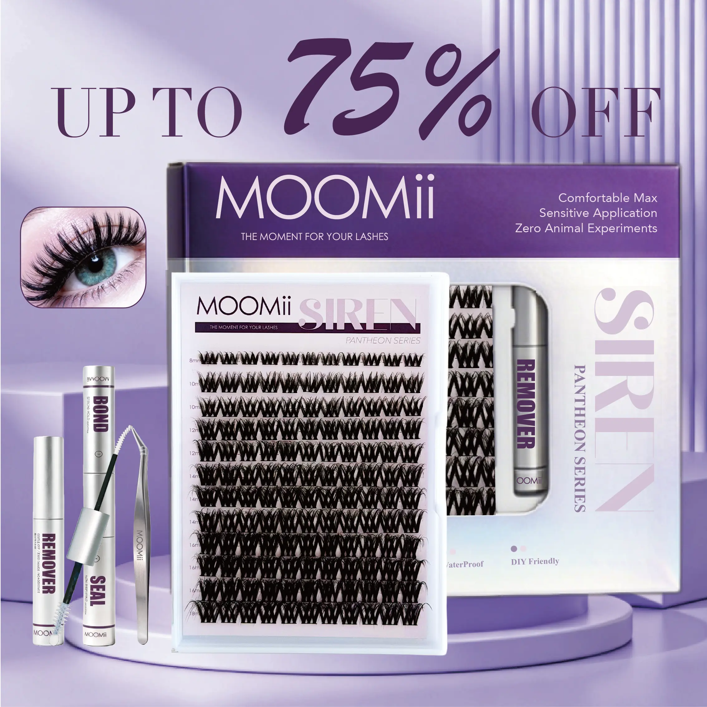 SIREN MOOMii Voluminous Downy 3D W-Shape Mixed Lash Clusters, D Curl 8-18mm DIY Lash Extensions with Bond & Seal, Ultra-Soft Thin Band, Lightweight, Waterproof, Long-Lasting, Beginner-Friendly for Natural to Glam Eye Looks, Lash Extension Volume Lashes