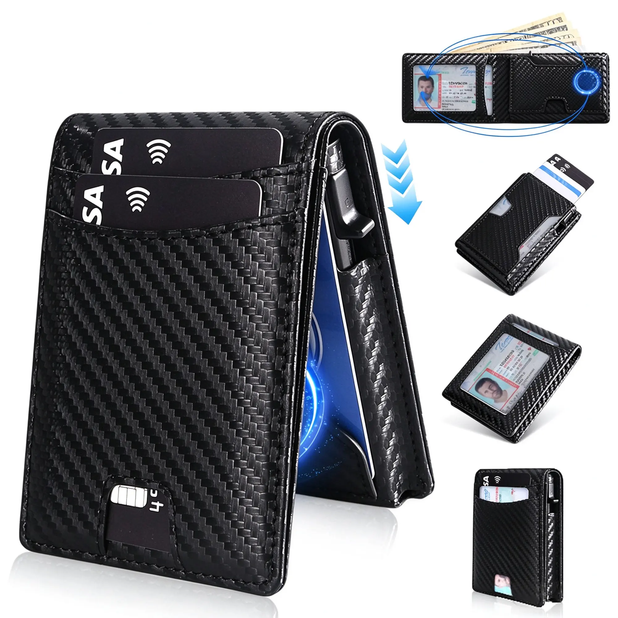 Men's Smart Wallet with RFID Blocking and 2 ID Window, Pop  up card wallet  ,Multiple Card Slots for Secure Storage and Organization