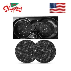 Bling Car Cup Holder Coaster, 2 Pack Crystal Rhinestone Anti-Slip Insert Coasters