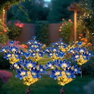 LED Solar Outdoor Lawn Light, Blue Lily Lamp, 7 Heads, Garden Gift for Mom, Warm Outdoor Lamp, Yard, Patio, Thanksgiving Wedding Valentine Decor, Solar Garden Lights