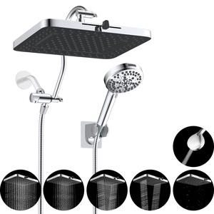 Hibbent cUPC Certified 13'' High-Pressure Dual Shower Heads Combo with 10-Mode Length-Adjustable Dual-Head Handheld, 5-Spray Upgraded Rainfall, 12'' Extension Arm, 71'' Hose, Chrome Handheld Holder, Dual-Head Handheld Showers