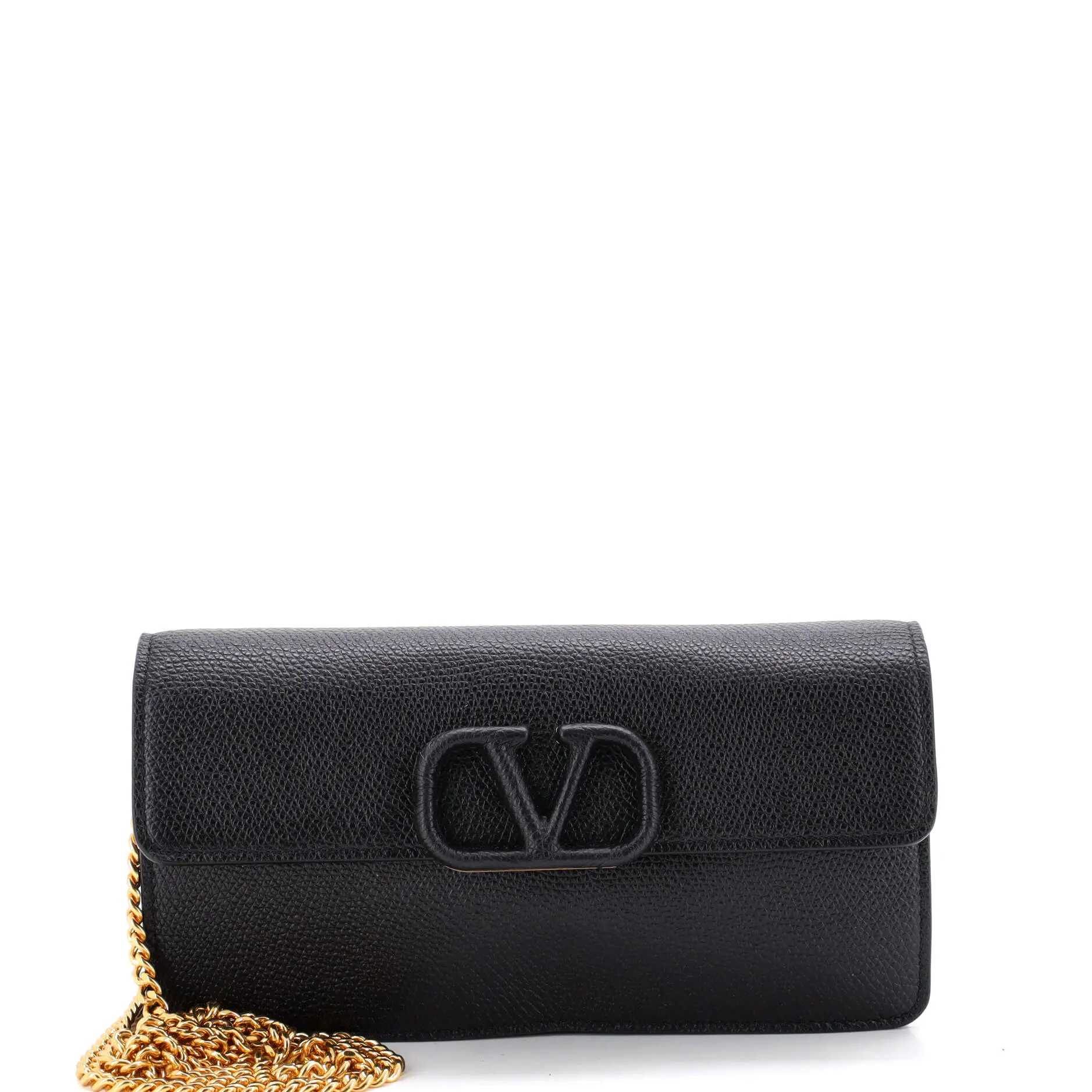 Pre-owned Valentino Leather Small Leather Goods Garavani VLogo Signature Wallet on Chain Long