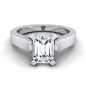 Cathedral Squared Edge Solitaire Emerald Cut Engagement Ring Setting in Platinum