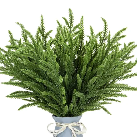 24Pcs Norfolk Pine Branches Stems 14.9" Artificial Pine Needles Sprigs Norfolk Pine Garland Accessories Vase Fillers Winter Fake Christmas Tree Picks Greenery Sprays for DIY Wreaths Faux Greenery