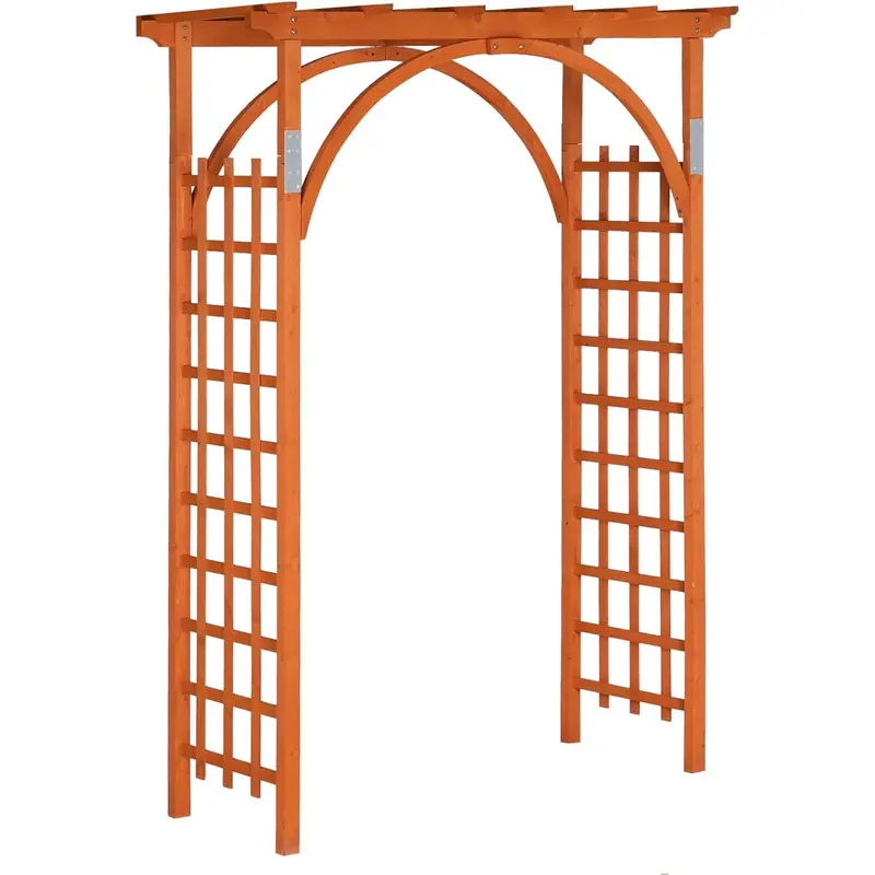 VINGLI 7ft Bow-Shape Weather-Resistant Teak Wooden Arbor - Outdoor Double-Lattice Pergola, Easy-to-Assemble Plant Climb Support, Sturdy Bow Header, Home Decorations, Garden Party Celebration Accent, Backyard Lawn Feature, Moisture-Resistant