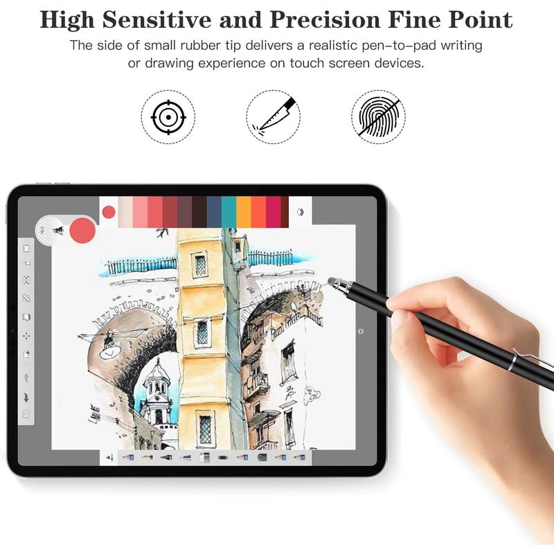 Universal Stylus Pens for Touch Screens - High Sensitivity Capacitive Stylus Fiber Tips 2 in 1 Touch Screen Pen with 8 Extra Tips for iPad  Android Phone Chromebook  Touchscreen Tablets