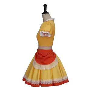Princess Dais Cosplay Costume Game Yellow Lolita Dais Top Skirt Outfit Fitted Women Halloween Clothes Womenswear Aesthetic Elegant Super Mario Inspired