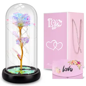 Preserved roses in a glass dome, a gift for women, a permanent home decoration, a Mother's Day or Christmas gift [without batteries].