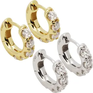 Moissanite 925 Sterling Silver 14k Gold Vermeil 3mm x 13mm Latch Back Hoop Earrings