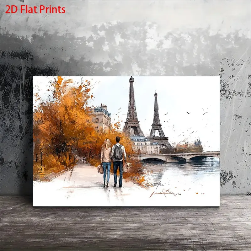 1 Piece Paris France Wall Decoration Painting - Romantic Seine River Couple and Eiffel Tower Scenery, Wooden Frame Canvas Paris Landscape, Ready-to-Hang Paris Painting for Living Room and Bedroom, French Gift, 2D Graphic Design, Perfect for Room Decoratio