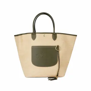 Longchamp Le Pliage Patterned Woven Tote Bag for Women in Artichoke Green