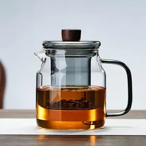 Large Capital Tea Pot Heat-Resistant Glass Teapot with Tea-Water Separation and Solid Wood Knob for Enhanced Brewing borosilicate glassteapot