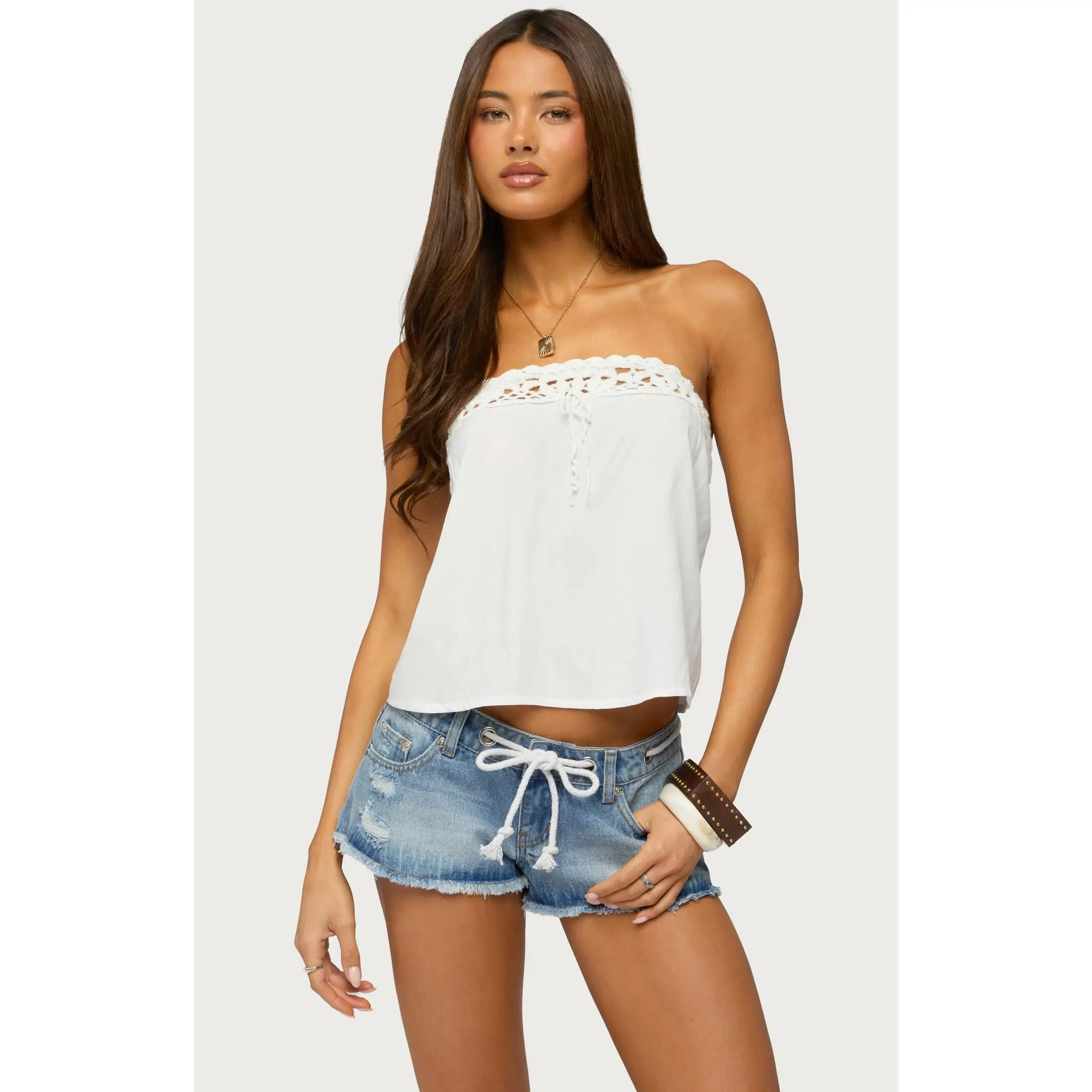 Edikted Women's Pearle Crochet Trim Strapless Top