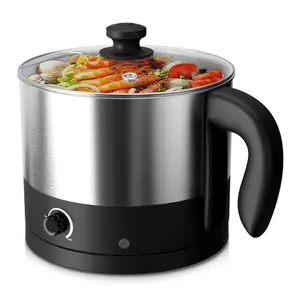 1.5L Multifunctional Cooker with 304 Stainless Steel Body & Heating Plate, Black Plastic Parts, Glass Lid & Silkscreen Knob - Compact, Versatile Kitchen Appliance for Efficient Cooking, Stylish and Easy to Clean
