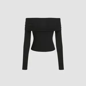 Cider [size 2-10] Off-shoulder Solid Long Sleeve Top