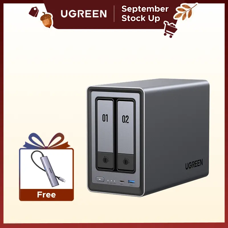 UGREEN NASync DXP2800 2-Bay Desktop Network Attached Storage (Diskless) for Home Office, Intel N100 Quad-core CPU, 8GB DDR5 RAM, 2.5GbE, 2×M.2 NVMe Slots, 3840×2160 HDMI Output, tiktokshopstockup