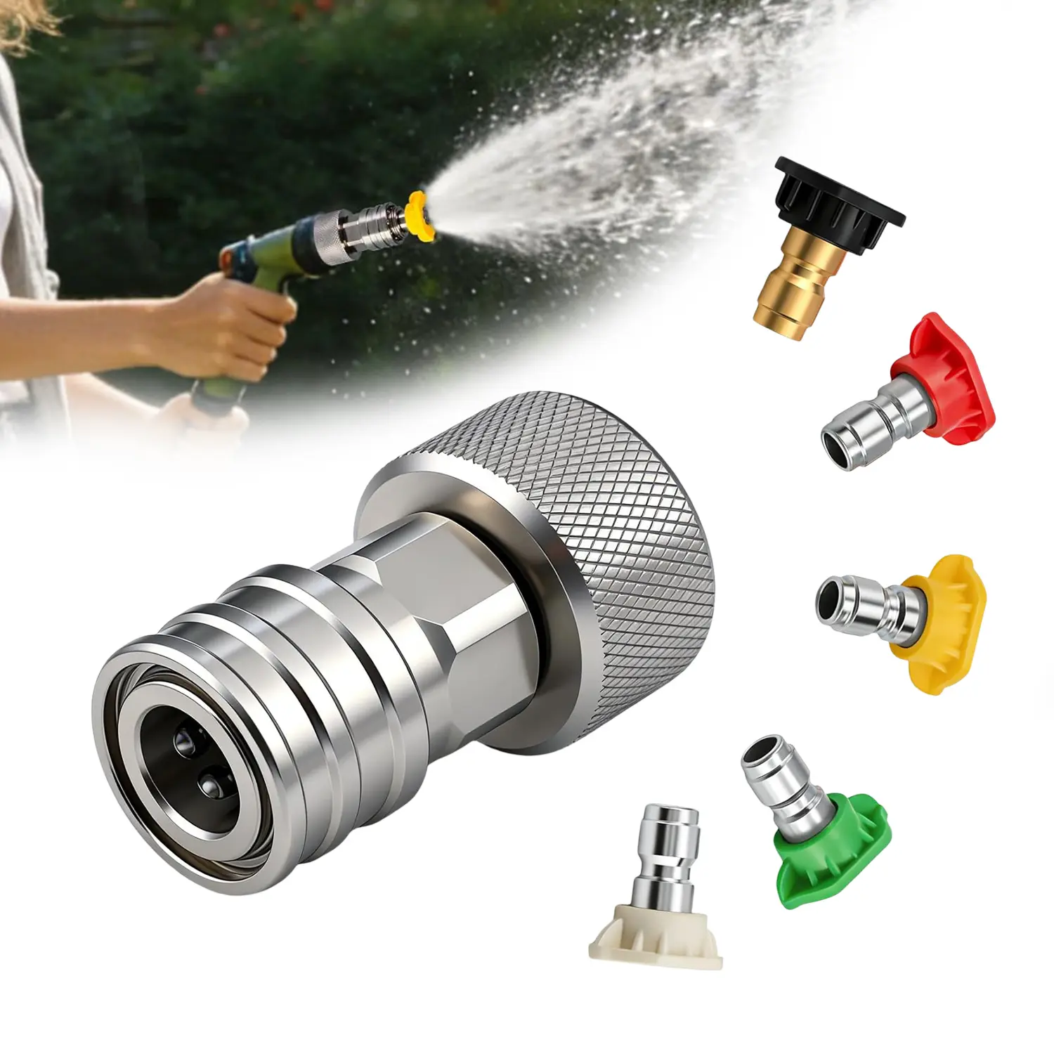 Stainless Steel Pressure Washer Adapter Kit (6 Sets) - M22 14 mm Swivel Fit to 3/8'' Quick Connect Fittings, 3/4'' to Quick Release, Durable, Easy to Use, Rapid Connectivity for Home Improvement Enthusiasts