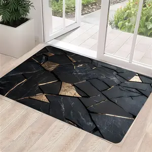 Black Stone Pattern Doormat, Home Decor Rugs, Gold Accent Modern Entrance Rug, Highly Absorbent Floor Mats, Anti-slip Quick drying Soft Carpets, Suitable for Multi-scenario, Indoor Outdoor Entrance Carpet Home Decor, Gifts for Family and Friends