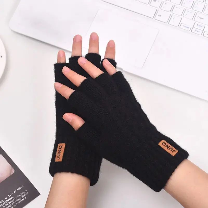 Unisex Alpaca Wool Half Finger Gloves, Thickened Warm Winter Mitts, Outdoor Cycling Driving Windproof Anti-Cold Portable Gloves, Biking Gloves