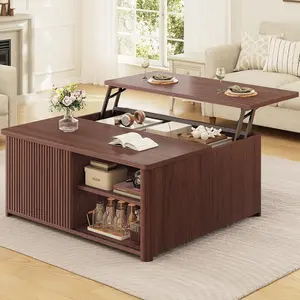 SEDETA 31.5" Lift Top Coffee Table with Storage, Square Coffee Tables for Living Room, Fluted Coffee Table with Large Hidden Storage Compartment and Adjustable Shelves