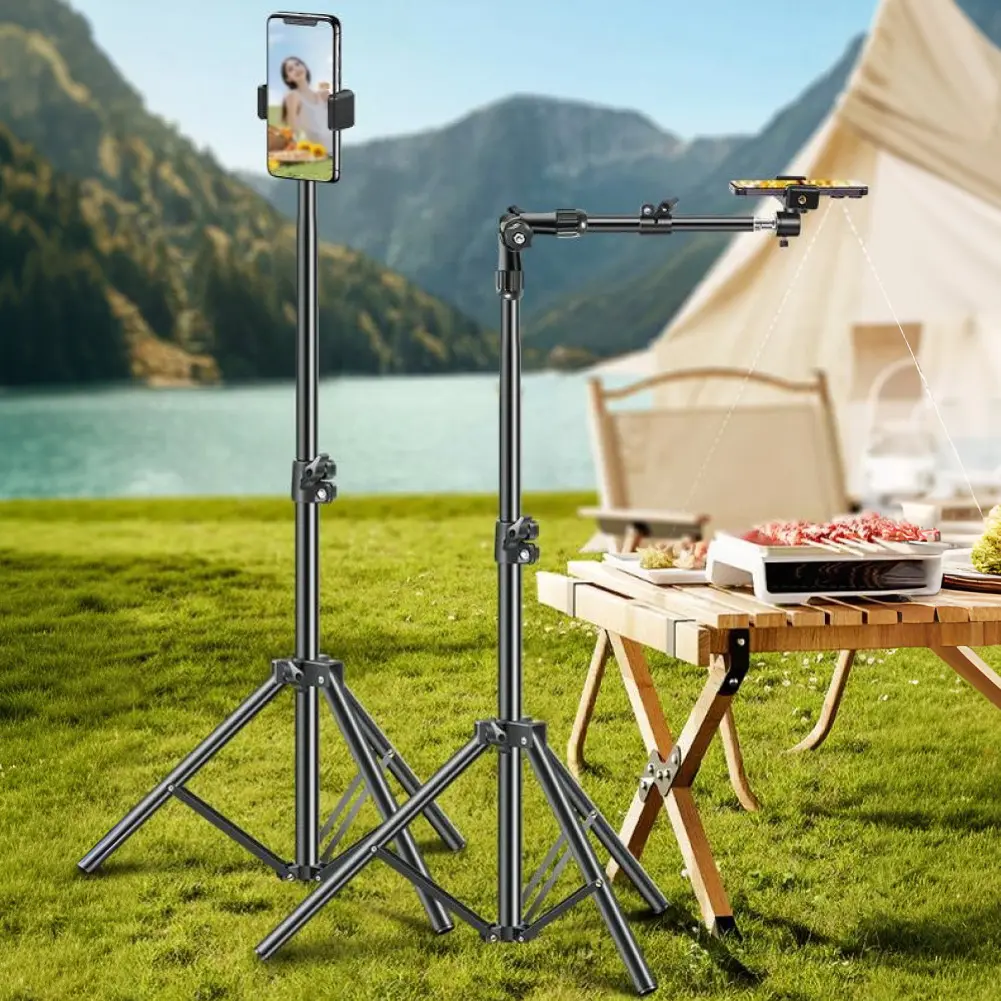 Adjustable Horizontal Overhead Camera Floor Tripod Stand - 1.3m Flexible Horizontal Bar, Alloy Construction, Universal Joint, Carry Bag Included, for Cooking Tutorials, Food Photography (Phone & Camera Recording Accessories), Sturdy