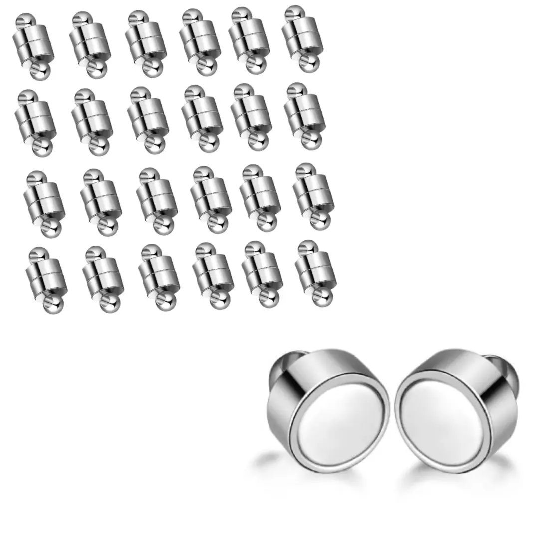 24 Pairs Silver Magnetic Jewelry Clasps - Iron Neodymium Magnet Locks for Necklaces, Bracelets, Hair Accessories, Bag Chains, DIY Projects, Fashion Accessory Extenders