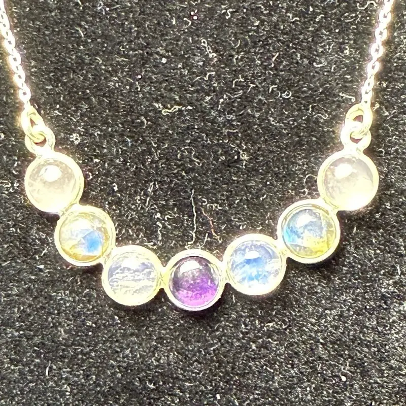 Labradorite, Rainbow Moonstone & Amethyest Necklace
