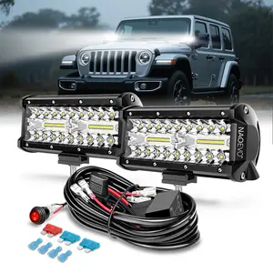 NAOEVO 7 Inch LED Light Bar 240W 24,000LM Offroad Fog/Driving Lights with 2 Leads Wiring Harness Kit, Spot Flood Combo Beam, 2-Pack (White)