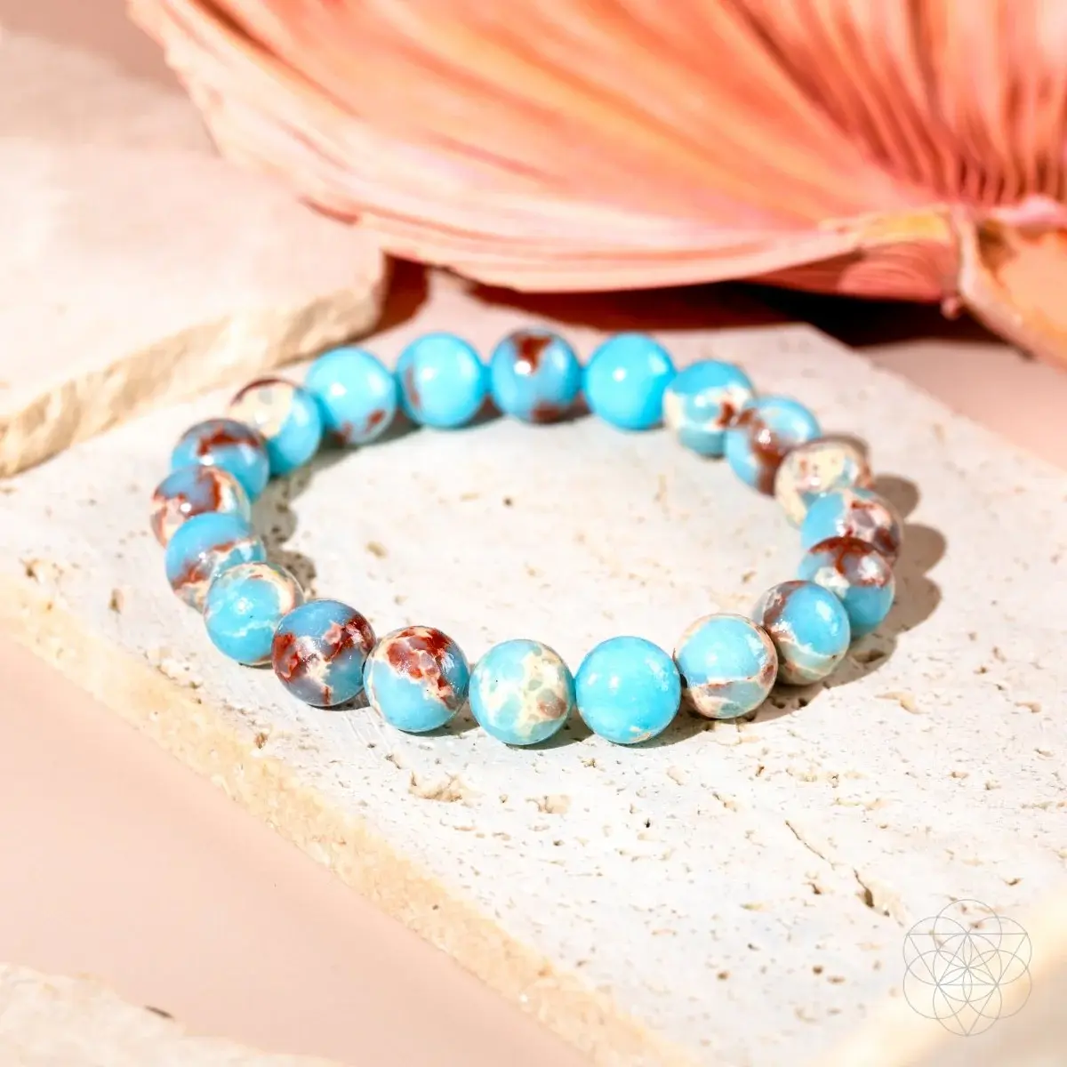 Aqua Terra Jasper Beaded Bracelet - Natural, Standard, Marbled Empath's Shield Default Jewelry Accessory, Unisex