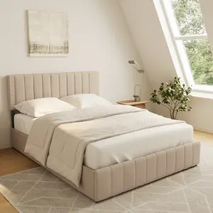 Gizoon Full & Queen Bed Frames with 4 Storage Drawers on Wheels and Headboard Adjustable Fits 6" to 12" Mattress No Box Spring Needed