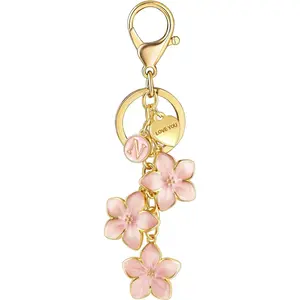 Big Flower Initial Keychain with Love You Heart, Cute Flower Letter Keychain for Women, Bag Charms for Handbags Purse