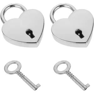 2Pack Mini Heart Shaped Padlock with Key, Metal Heart Shaped Padlock Small Diary Lock, Mini Padlocks with Key Notebook Heart Locks Silver Padlock for Necklace, Book Padlock, Storage Box, Jewelry Box