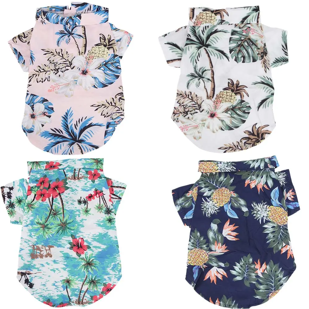 4 PCS Small Pet Summer T-Shirts Hawaii Style Floral Pet Dog Shirt Breathable Cool Clothes Beach Seaside Puppy Sweatshirt for Puppy