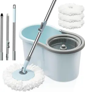 Mini  Spin Mop and Bucket with Wringer Set, 360° Spinning Mop Bucket System with 3 Microfiber Mop Replacement Heads and 50" Stainless Steel Adjustable Handle for Floor Cleaning