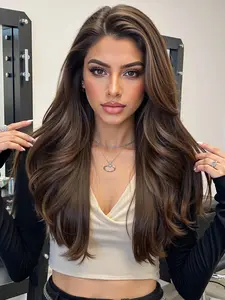 Topshe 13x6 Lace Front Wig, Gradient, Medium Length, Natural Look, Wavy Hair, with Bangs, All Seasons, Curtain Bangs Wig