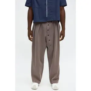 Baggy Upper East Side Asymmetrical Button Trouser - Brown